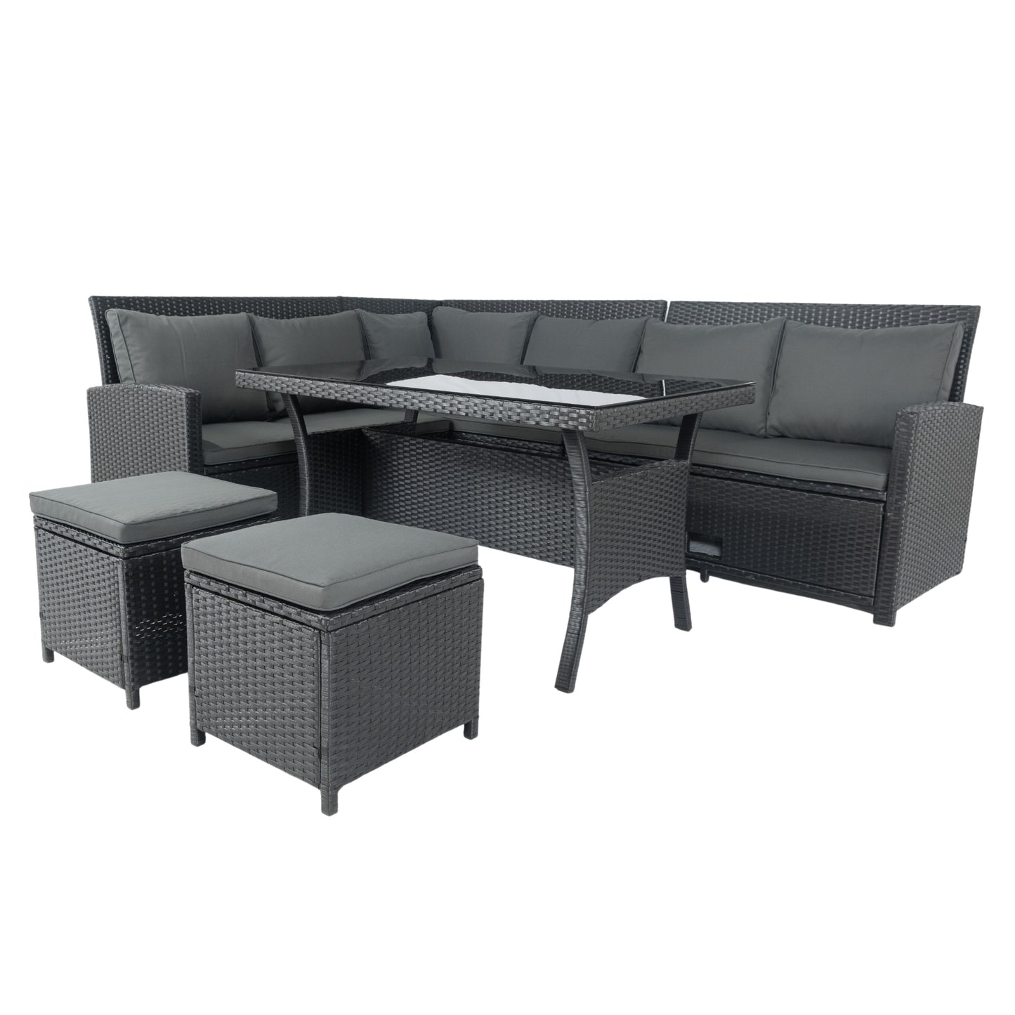 6 Pieces PE Rattan sectional Outdoor Furniture Cushioned Sofa Set with 2 Storage Under Seat