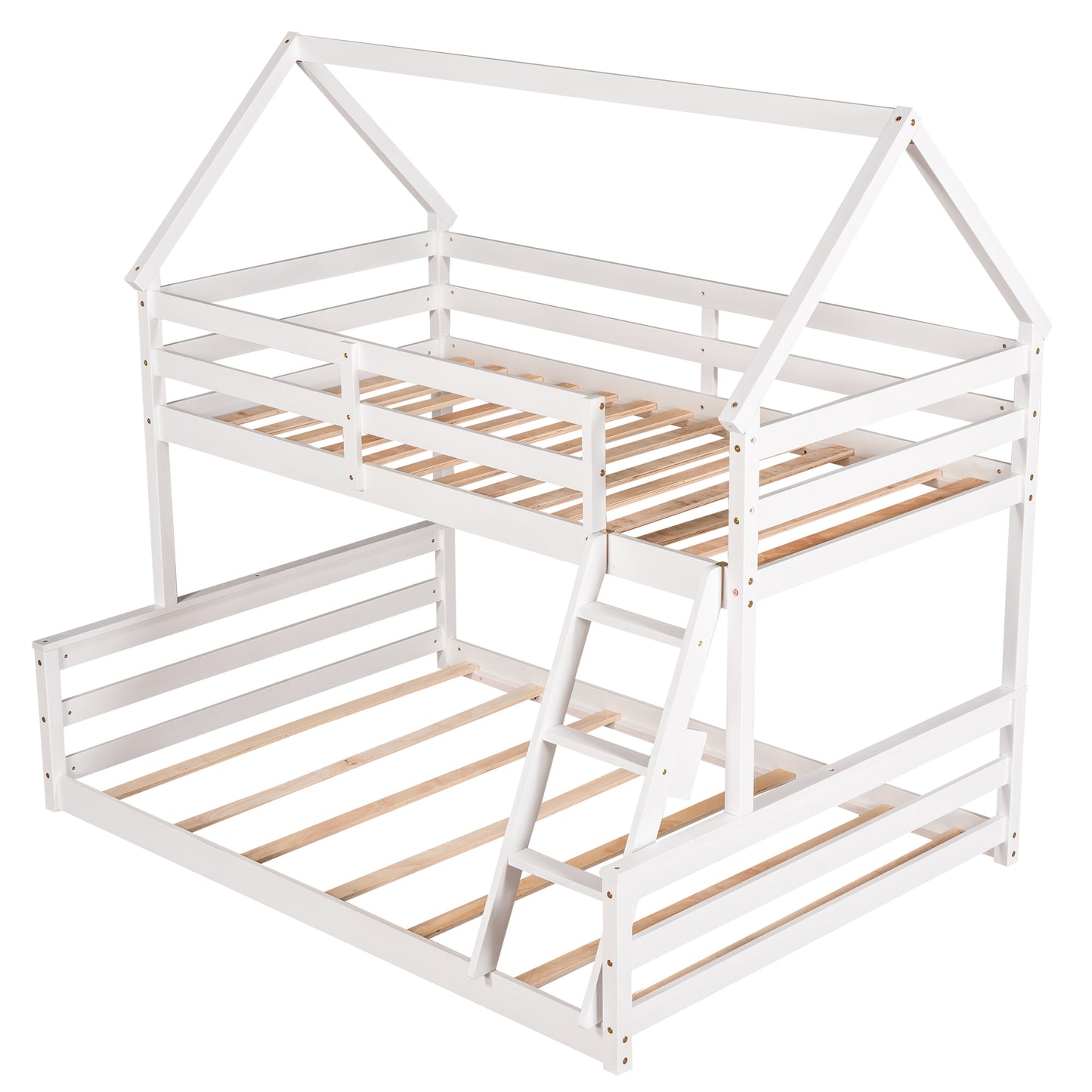 Twin over Full House Bunk Bed with Built-in Ladder,White