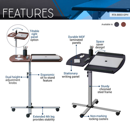 Techni Mobili Rolling Adjustable Laptop Cart, Graphite