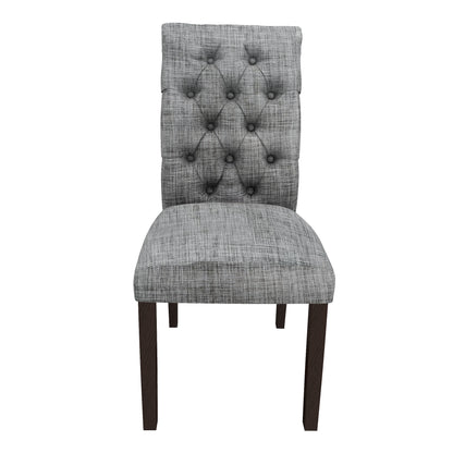 Fabric Upholstered Dining Chairs  In a Soft Beige Linen with Tufted Back And Solid Wood Legs, Set of 2