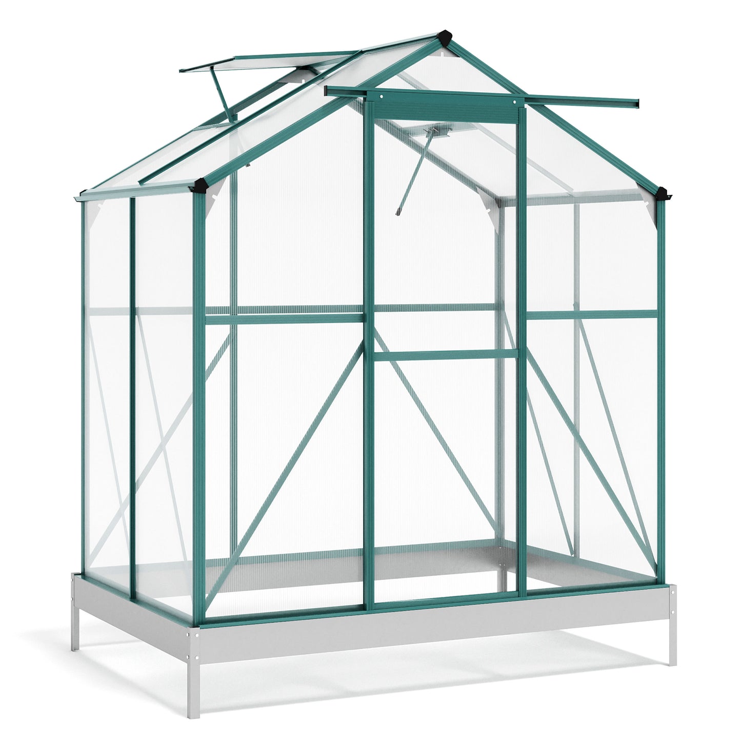 TOPMAX Upgraded Outdoor Patio 6.2ft Wx4.3ft D Greenhouse, Walk-in Polycarbonate Greenhouse with 2 Windows and Base,Aluminum Hobby Greenhouse with Sliding Door for Garden, Backyard, Green