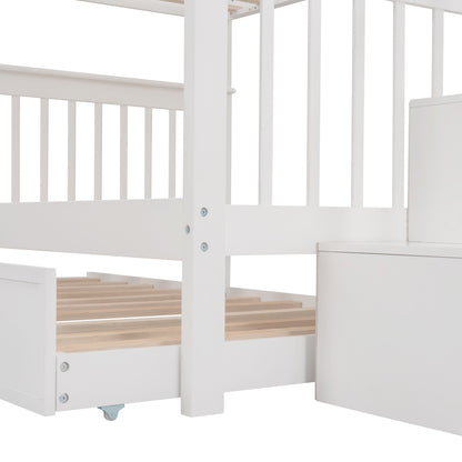 Stairway Full-Over-Full Bunk Bed with Twin size Trundle, Storage and Guard Rail for Bedroom, Dorm - White(OLD SKU :LP001210AAK)