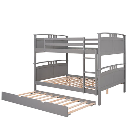 Full-Over-Full Bunk Bed with Twin size Trundle , Separable Bunk Bed for Bedroom - Grey