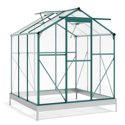 TOPMAX Upgraded Outdoor Patio 6.2ft Wx6.3ft D Greenhouse, Walk-in Polycarbonate Greenhouse with 2 Windows and Base,Aluminum Hobby Greenhouse with Sliding Door for Garden, Backyard, Green