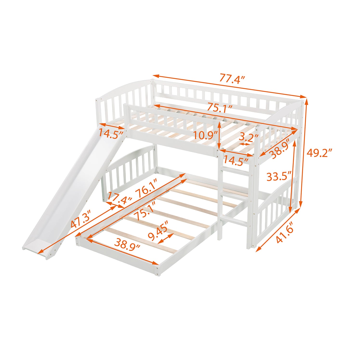 Twin Over Twin Bunk Bed with Slide and Ladder, White(OLD SKU :LP000514AAK)