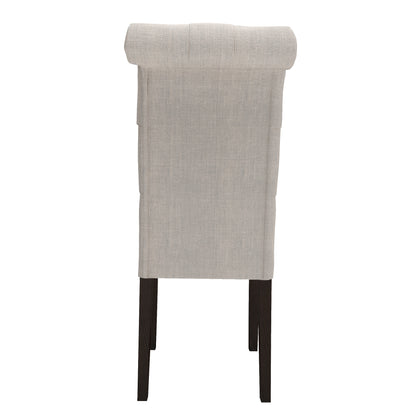 Fabric Upholstered Dining Chairs  In a Soft Beige Linen with Tufted Back And Solid Wood Legs, Set of 2