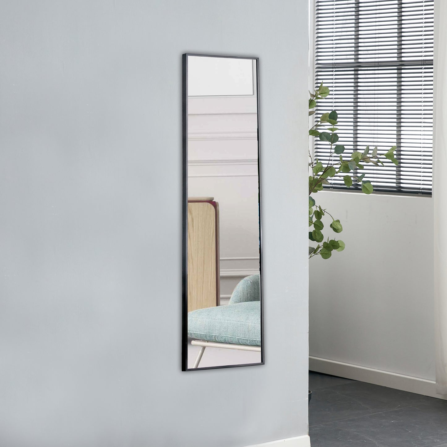 Full Length Mirror Aluminium alloy Metal Frame Wall Mounted Full Body  Mirror ,Bathroom Vanity Mirror, Bedroom Home Porch, Decorative Mirror, Clothing Store Black 48"*13.8"