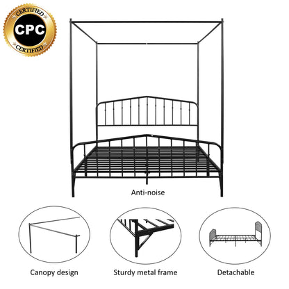 Detachable Queen Anti-Noise Metal Canopy Bed