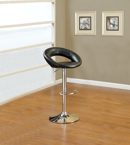 Black Faux Leather Stool Adjustable Height Chairs Set of 2 Chair Swivel Design Chrome Base PVC Dining Furniture