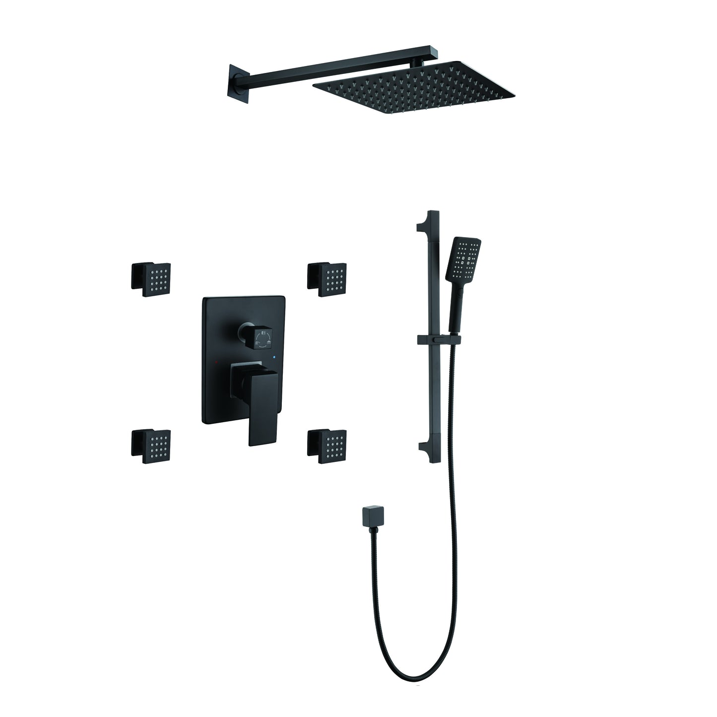 Shower System 10Inch Square Bathroom Luxury Rain Mixer Shower Combo Set Pressure Balanced Shower System with Shower Head, Hand Shower, Slide Bar, Shower Arm, Hose, and Valve Trim