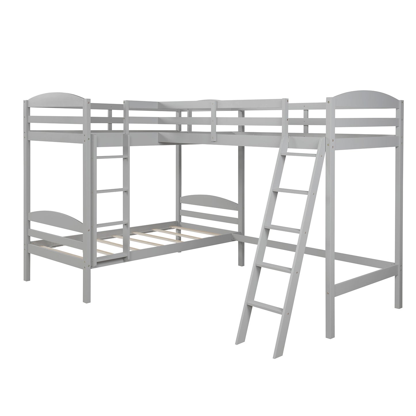 Twin L-Shaped Bunk Bed and Loft Bed - Gray