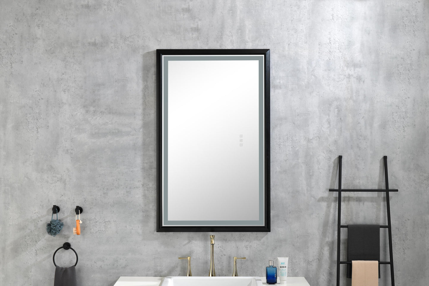 42 in. W x24 in. H Oversized Rectangular Black Framed LED Mirror Anti-Fog Dimmable Wall Mount Bathroom Vanity Mirror