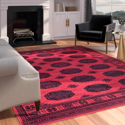 Bijan Border Red and Black Viscose Area Rug 5x8