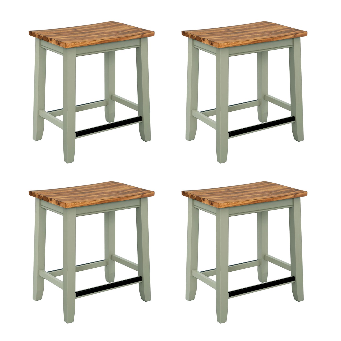 TOPMAX Farmhouse Rustic 4-Piece Wood Dining Stools Set, Counter Height Dining Stools, Green