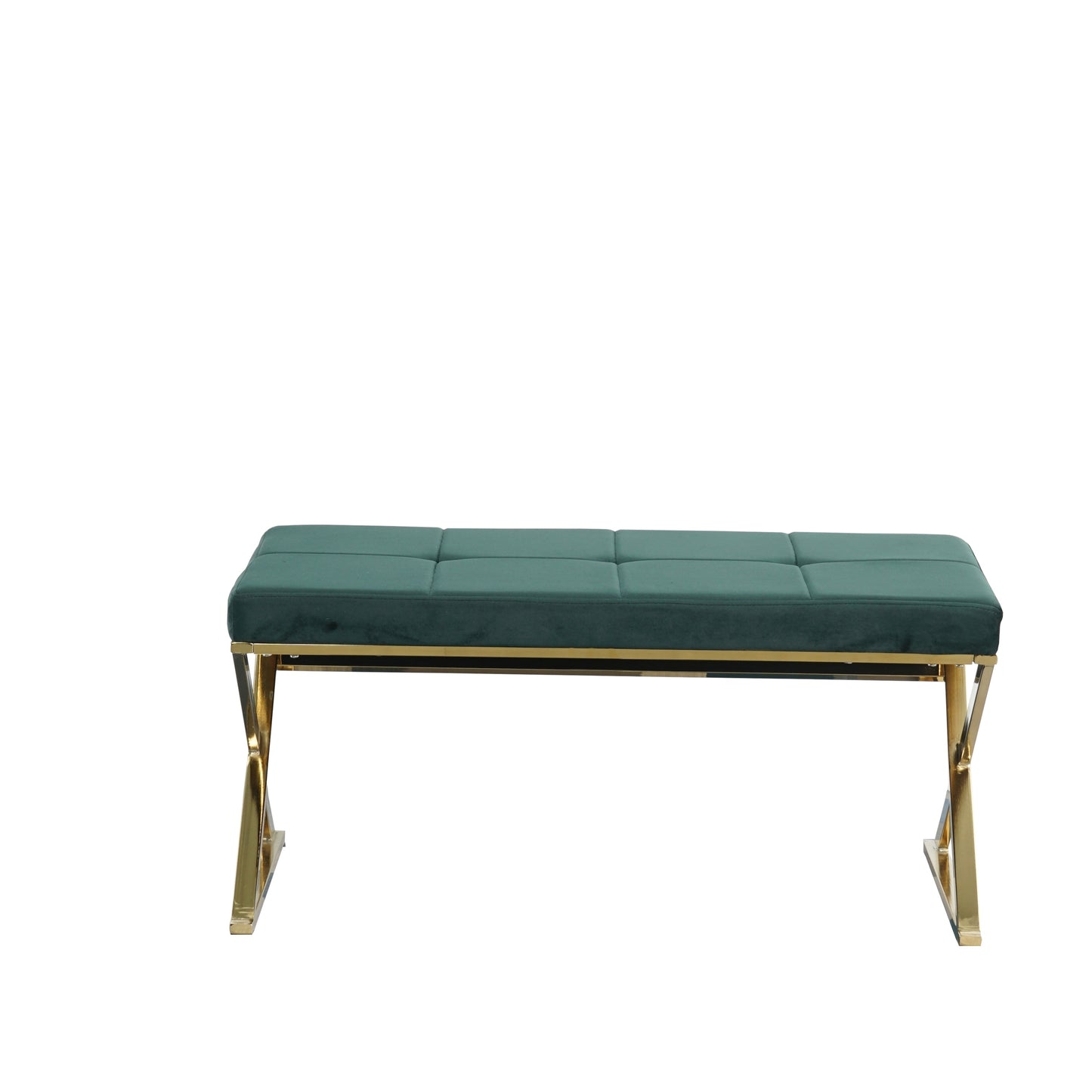 Modern and top-rated dining room living room green bench with stainless steel and velvet ottaman(set of 1)