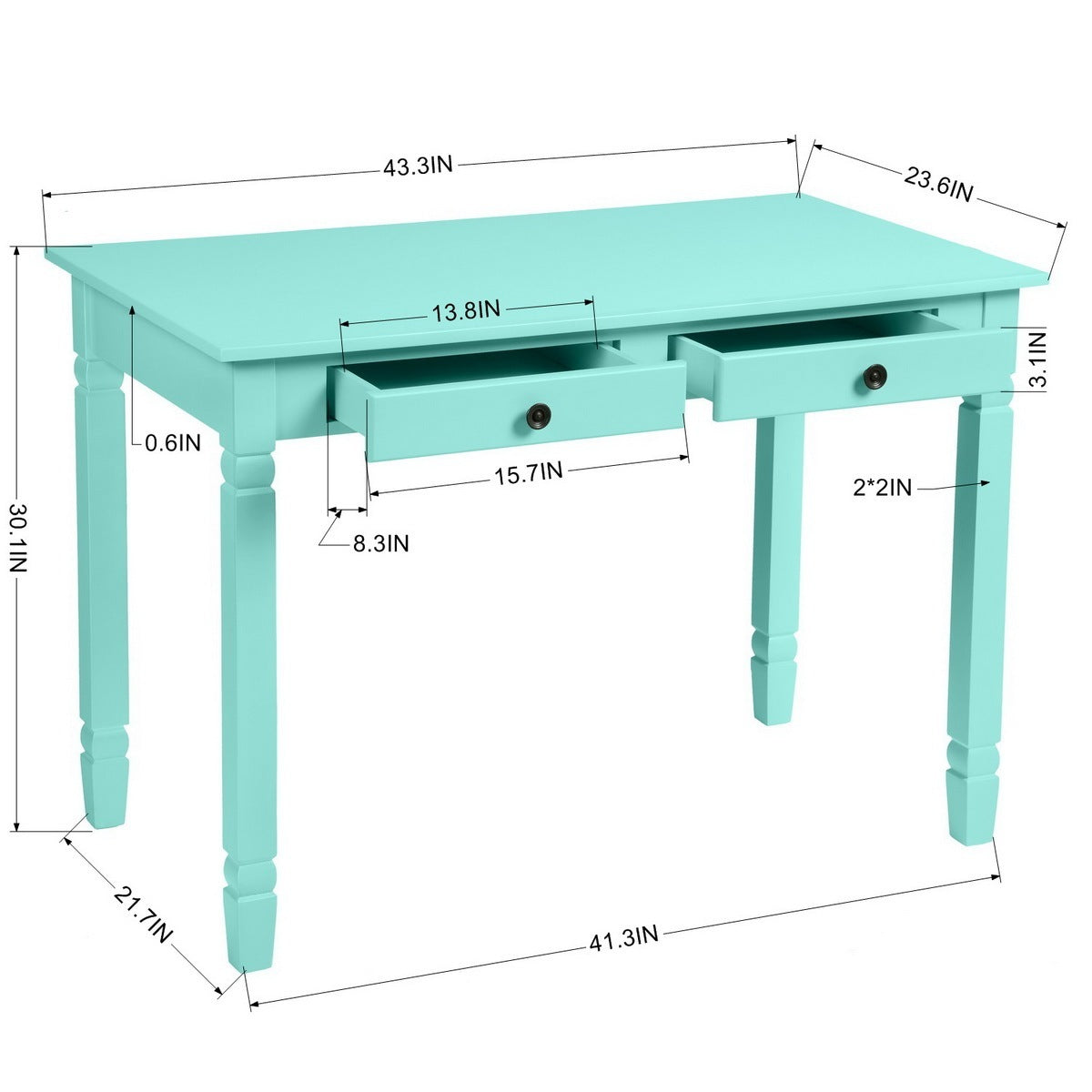 43.3'' Computer Board Desk with 2 Drawers - mint