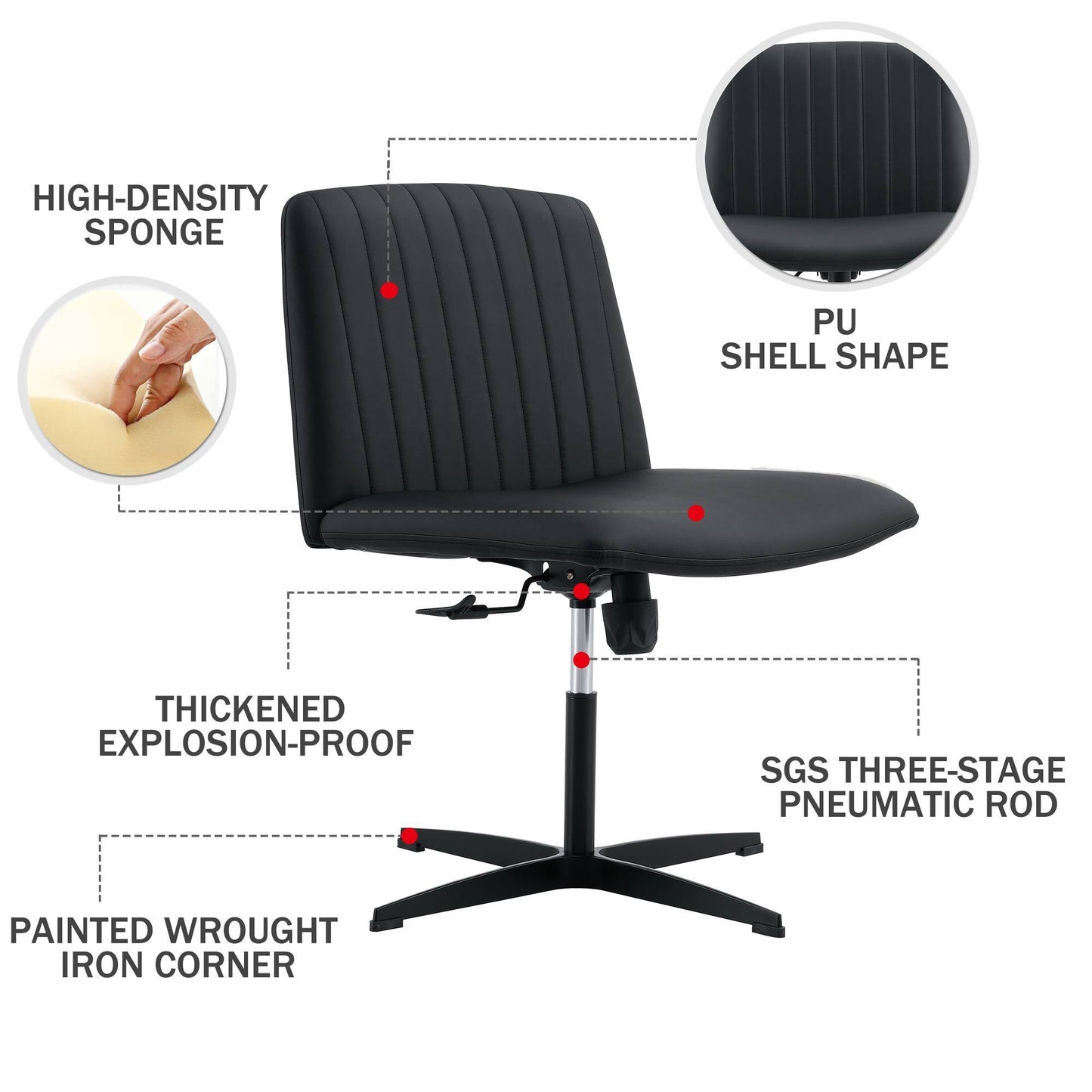 Black High Grade Pu Material. Home Computer Chair Office Chair Adjustable 360 ° Swivel Cushion Chair With Black Foot Swivel Chair Makeup Chair Study Desk Chair. No Wheels