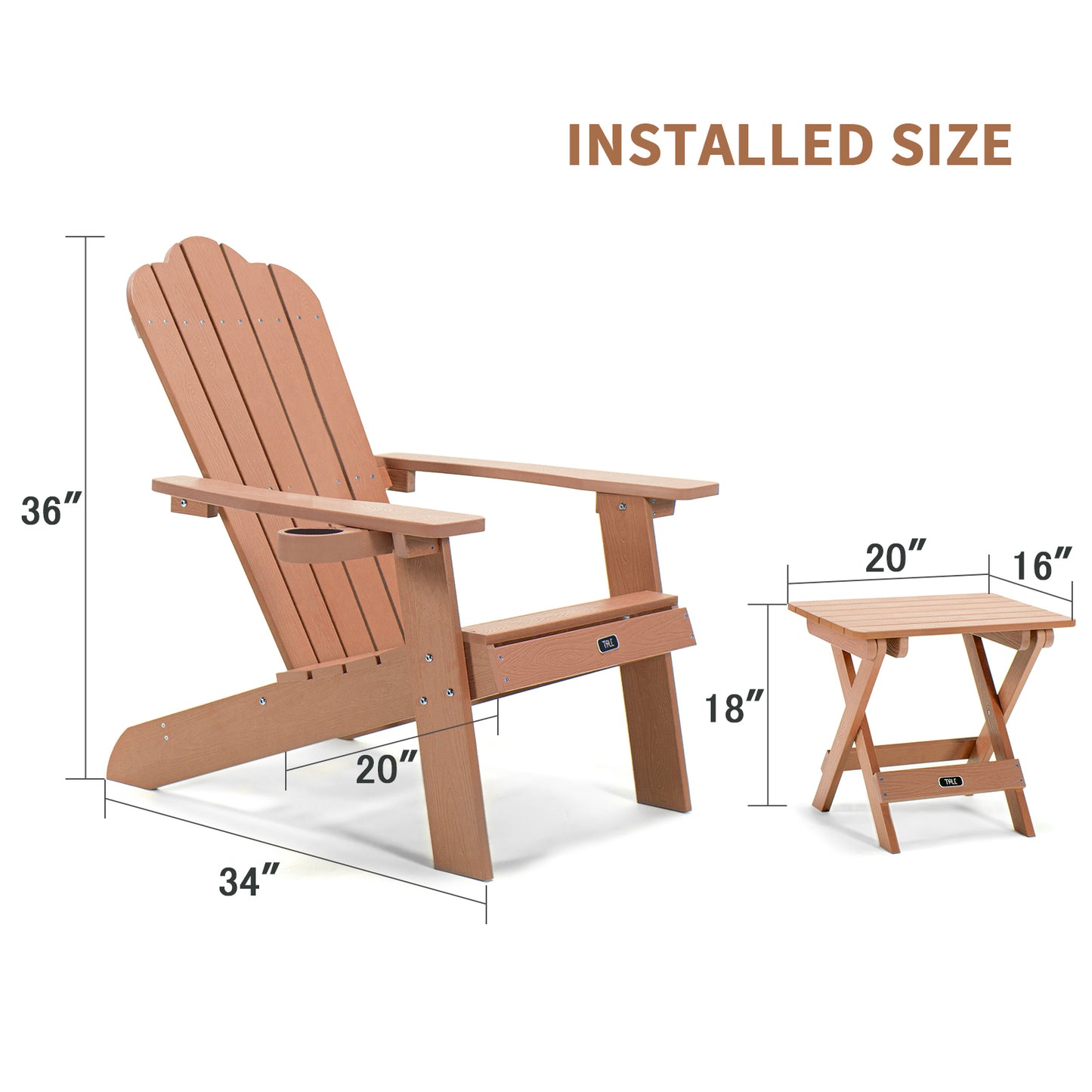 TALE Adirondack Chair Backyard Outdoor Furniture Painted Seating with Cup Holder All-Weather and Fade-Resistant Plastic Wood for Lawn Patio Deck Garden Porch Lawn Furniture Chairs Brown