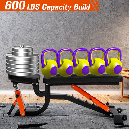 Adjustable Weight Bench - 6 Position Incline Decline Utility Bench with High Density Foam Padding for Home Gym Strength Training [600 LBS Weight Capacity]