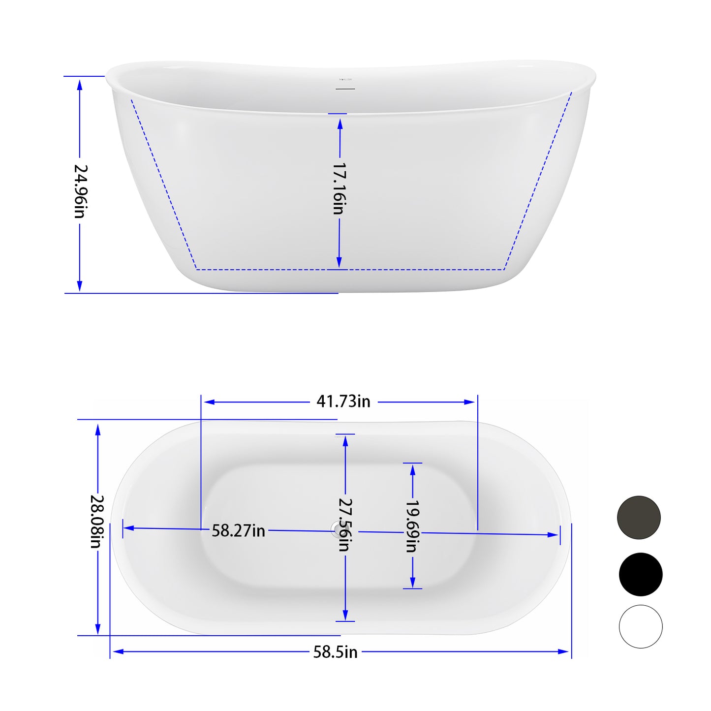 59" 100% Acrylic Freestanding Bathtub，Contemporary Soaking Tub，white bathtub