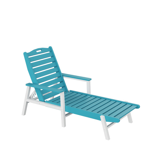 Pool chaise lounge Chair Poolside HDPE Adirondack with 6 adjuestable for indoor and outdoor  all weather waterproof, Blue+White