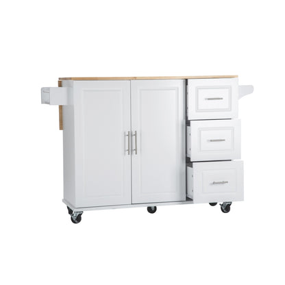 Kitchen Island & Kitchen Cart, \\nMobile Kitchen Island with Extensible Rubber Wood Table Top,\\nadjustable Shelf Inside Cabinet,\\n3 Big Drawers, with Spice Rack, Towel Rack, \\nBlack-Beech