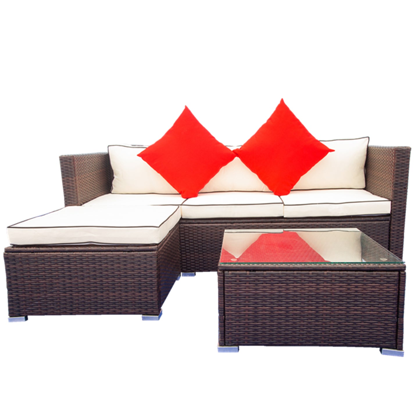 3 Piece Patio Sectional Wicker Rattan Outdoor Furniture Sofa Set