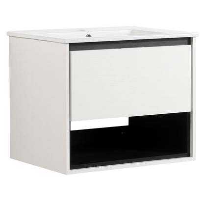 24 inches Floating Bathroom Vanity Combo with Integrated Single Sink and 1 Soft Close Drawer
