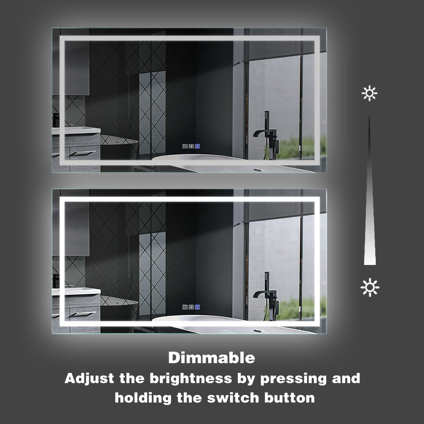 LED Bathroom Mirror, 72 x 38 inch, Anti Fog,Time,Thermometer,Not Dimmable,Color Temper 3000K-6400K,90+ CRI, Waterproof IP44,Horizontal Wall Mounted Way Only