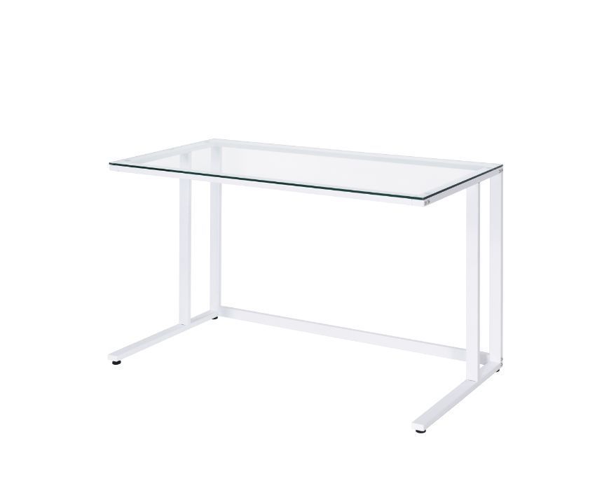 ACME Tyrese Writing Desk, Clear Glass & White Finish 93098