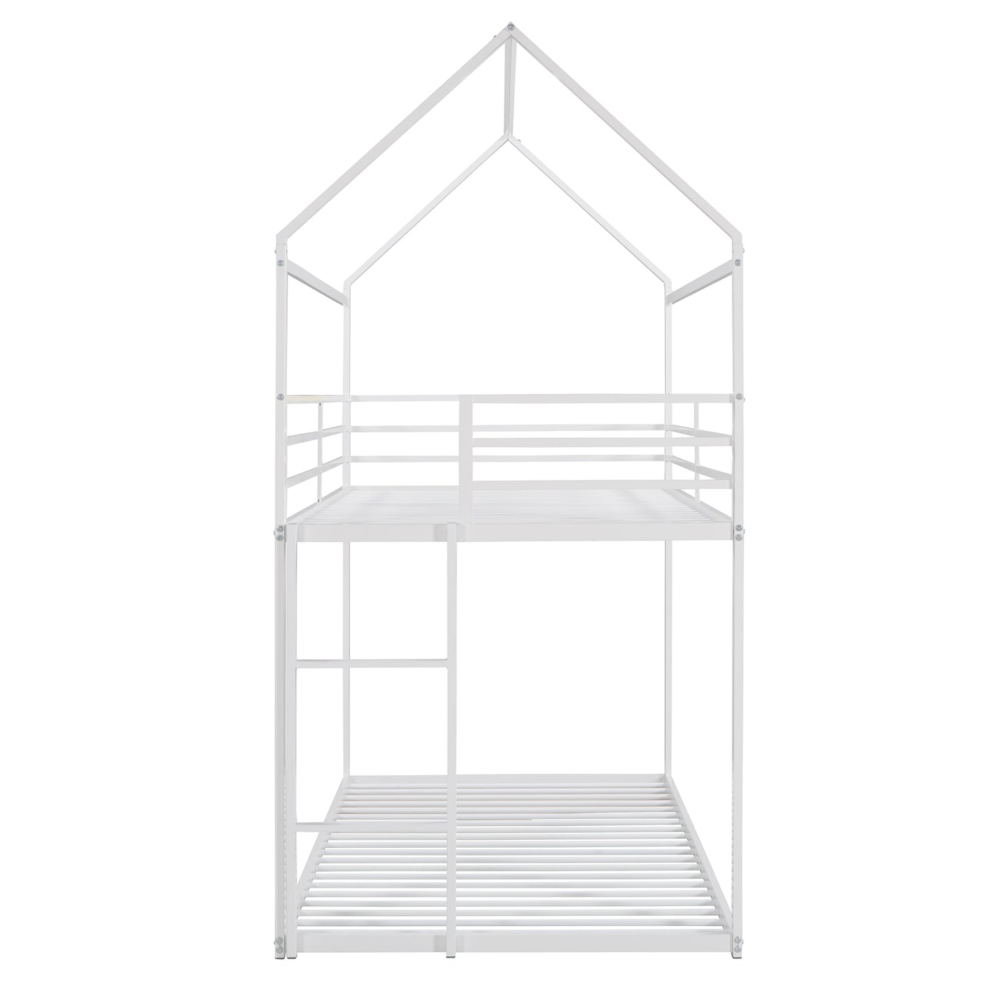 Bunk Beds for Kids Twin over Twin,House Bunk Bed Metal Bed Frame Built-in Ladder,No Box Spring Needed White