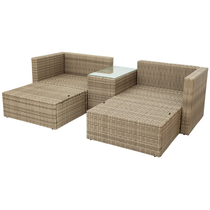 TOPMAX Outdoor Patio Furniture Set, 5-Piece Wicker Rattan Sectional Sofa Set, Brown and Beige