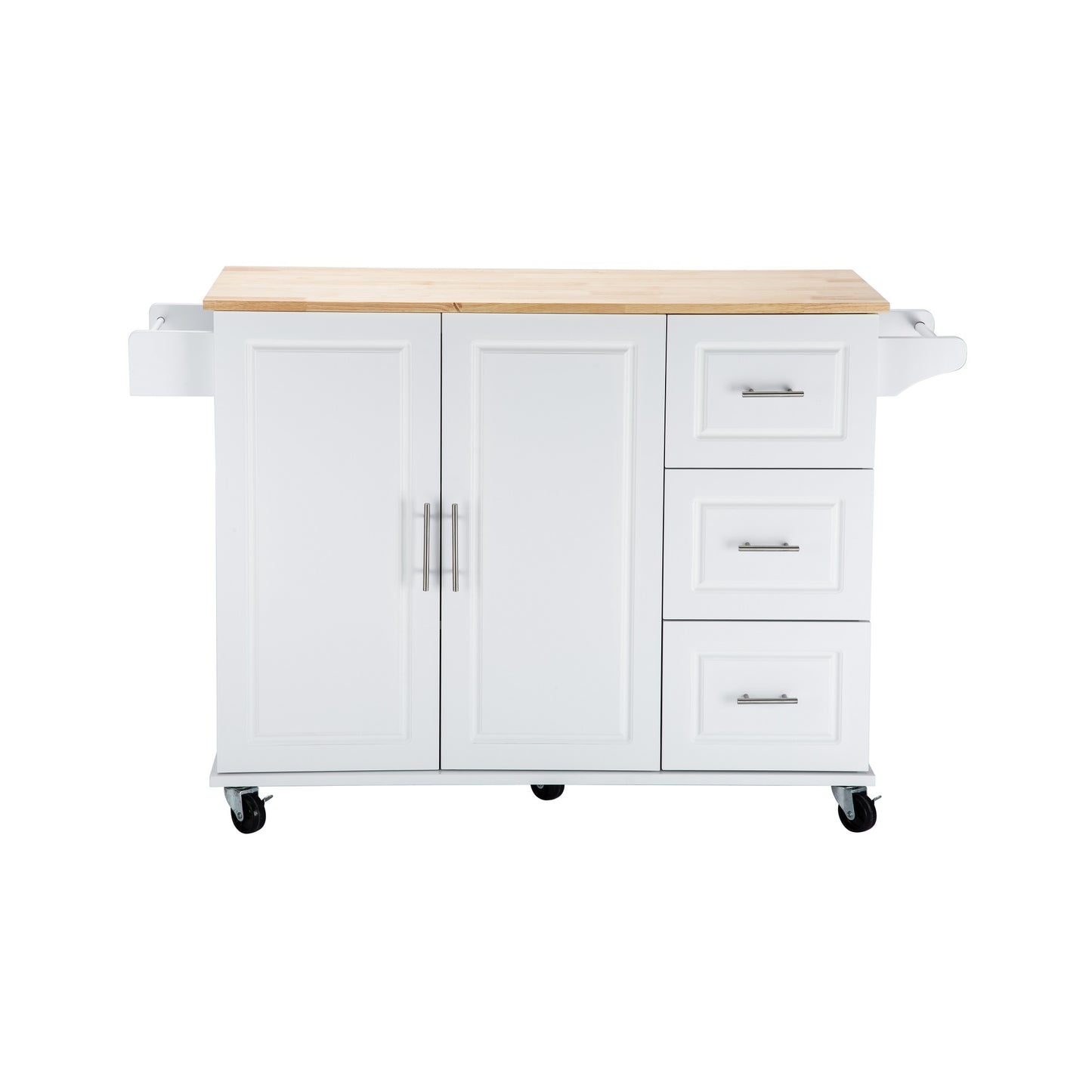 Kitchen Island & Kitchen Cart, \\nMobile Kitchen Island with Extensible Rubber Wood Table Top,\\nadjustable Shelf Inside Cabinet,\\n3 Big Drawers, with Spice Rack, Towel Rack, \\nBlack-Beech