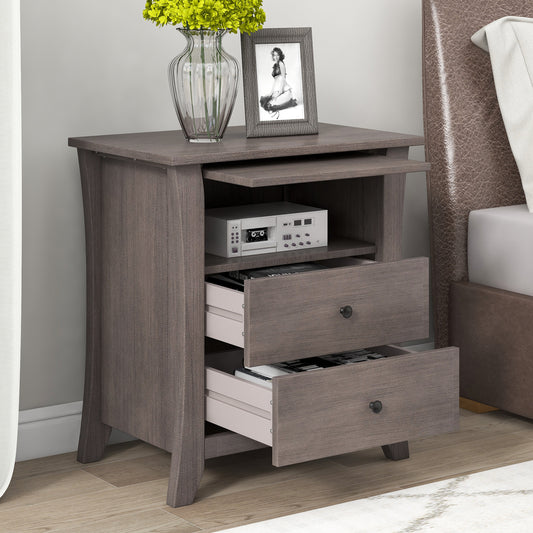 Multifunctional Storage Nightstand with 2 Drawers and an open cabinet,Grey