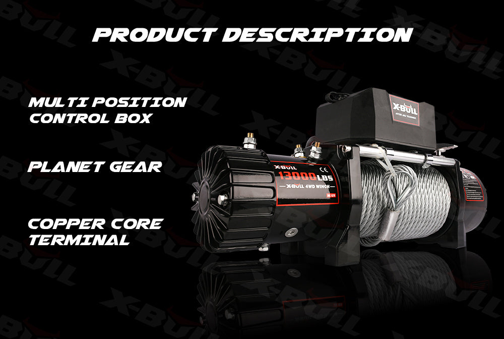 X-BULL 12V waterproof Steel Cable Electric Winch 13000 lb Load Capacity for Truck UTV, ATU,SUV, Car with Corded Control
