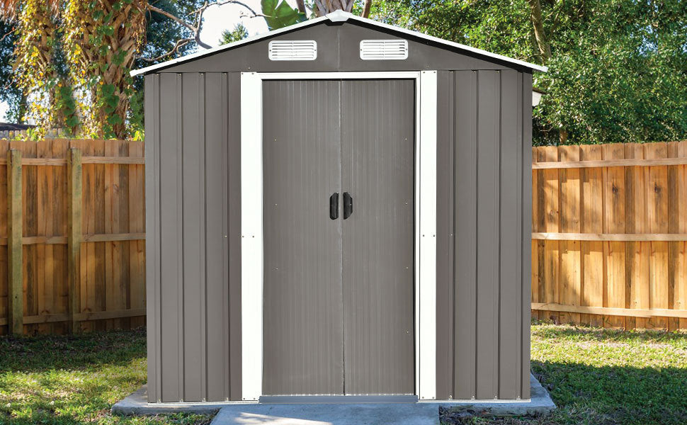 TOPMAX Patio 6ft x4ft Bike Shed Garden Shed, Metal Storage Shed with Lockable Door, Tool Cabinet with Vents and Foundation for Backyard, Lawn, Garden, Gray