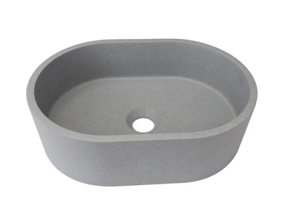 Double Oval Concrete Vessel Bathroom Sink in Grey without Faucet and Drain