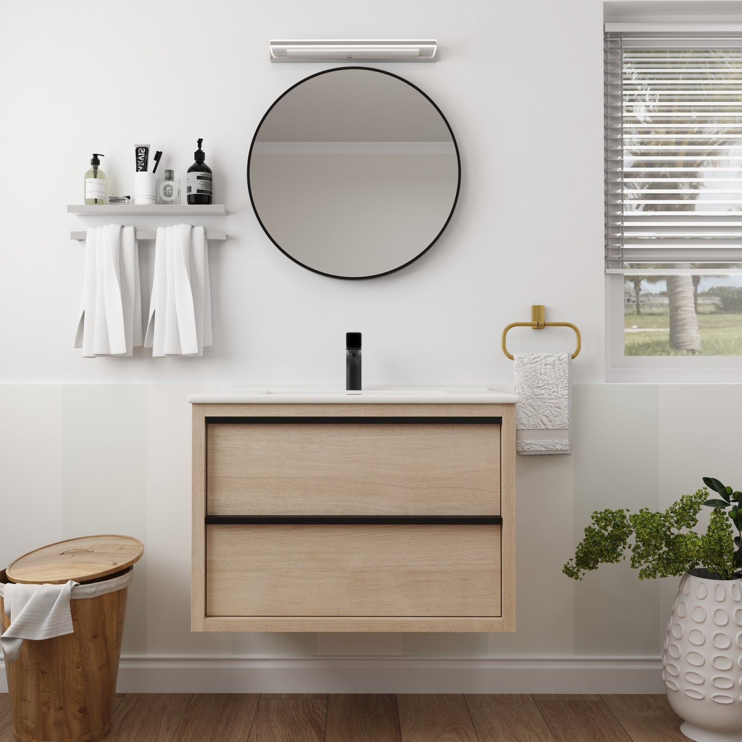 30" Bathroom Vanity with 2/3 Soft Close drawers,  White Ceramic Basin