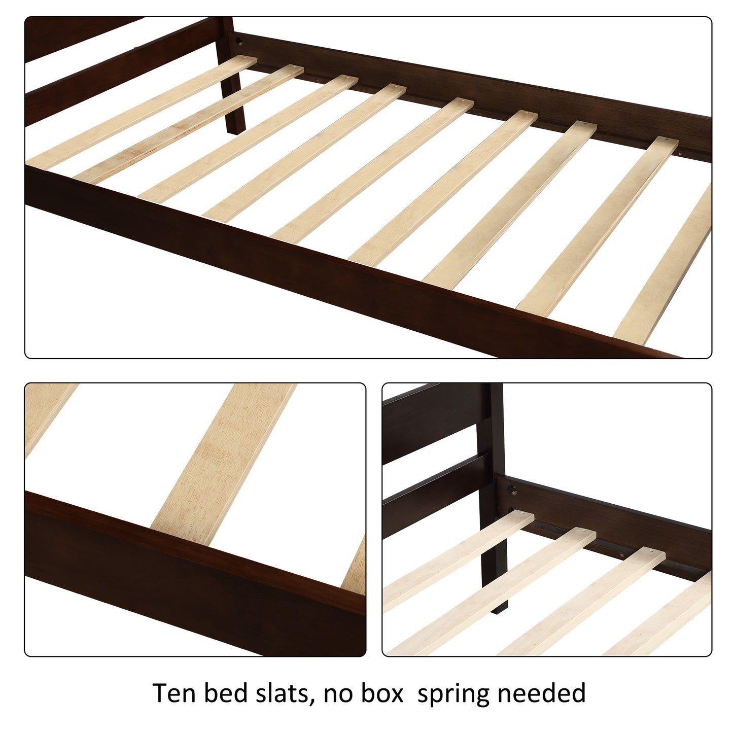 【Not allowed to sell to Walmart】Twin Size Wood Platform Bed with Headboard and Wooden Slat Support (Espresso)