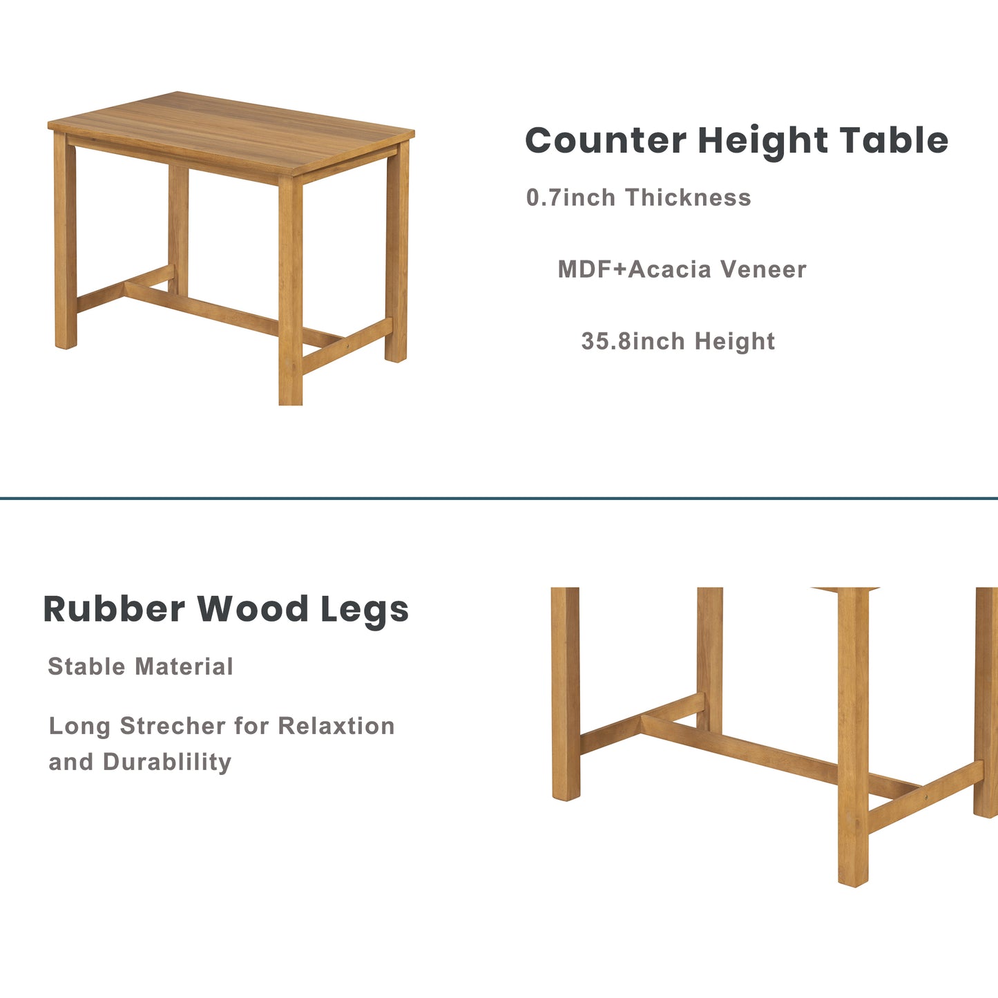 TOPMAX 4 Piece Rustic Wooden Counter Height Dining Table Set with Upholstered Bench for Small Places, Natural+Beige