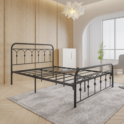 Queen Metal Bed Frame with Headboard and Footboard Platform Queen Size No Box Spring Needed 12.4" Under Bed Storage, Queen Size Black