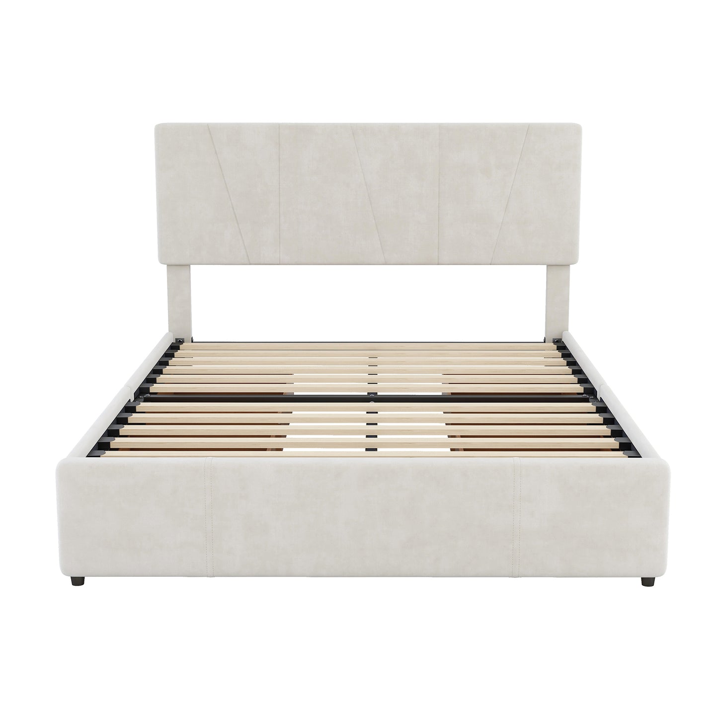 Full Size Upholstery Platform Bed with Four Drawers on Two Sides,Adjustable Headboard,Beige
