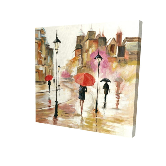 Passersby under their umbrellas - 32x32 Print on canvas
