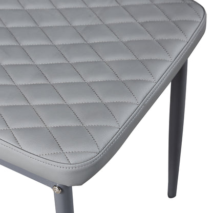 Light Gray modern minimalist dining chair leather sprayed metal pipe diamond grid pattern restaurant home conference chair set of 4