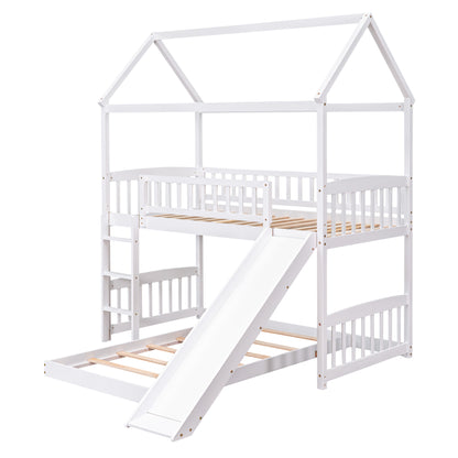 Twin Over Twin Bunk Bed with Slide, House Bed with Slide, White(OLD SKU: LT000214AAK)