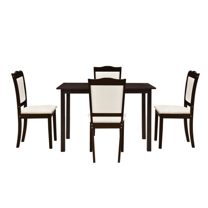 TREXM 5-Piece Wood Dining Table Set Simple Style Kitchen Dining Set Rectangular Table with Upholstered Chairs for Limited Space (Espresso)