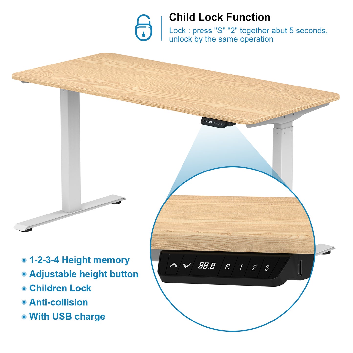 "Electric Standing Desk  with Dual Motor Height Adjustable Sit Stand Desk Computer Workstation with USB Charge
"	
，White