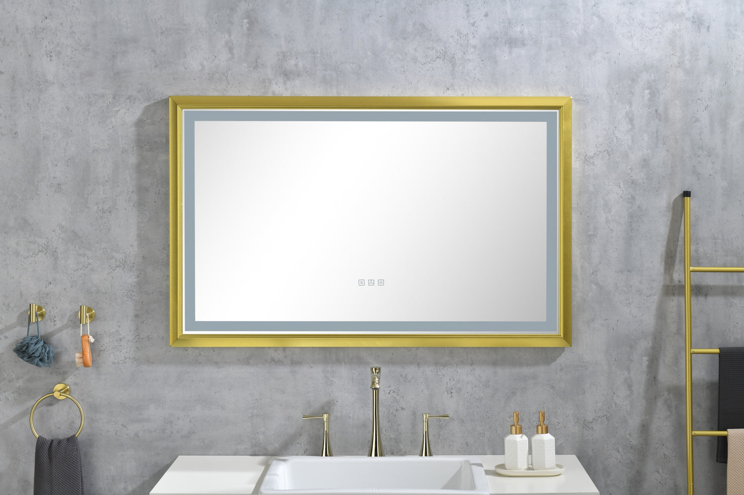 42 in. W x24 in. H Oversized Rectangular Black Framed LED Mirror Anti-Fog Dimmable Wall Mount Bathroom Vanity Mirror