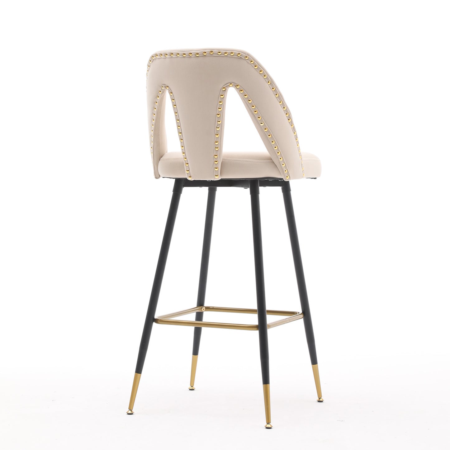 A&A Furniture,Akoya Collection Modern | Contemporary Velvet Upholstered Connor 28" Bar Stool & Counter Stools with Nailheads and Gold Tipped Black Metal Legs,Set of 2 (Beige)