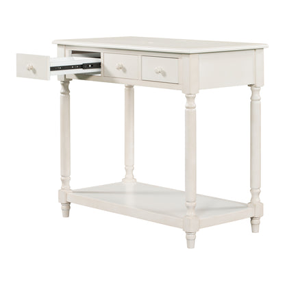 36" Bathroom Vanity Base without Sink, Open Storage Shelf, Two Drawers, Pre-Drilled Holes, Roman Style, Antique White